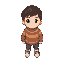 a young human child wearing a striped sweater, neutral expression, top-down perspective, overworld map sprite, simple charming design, 16-bit retro jrpg style, walking animatio