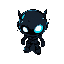 glitch character, top-down, hand-drawn style, dark with neon fragments, big glowing eye, mysterious,transparent background