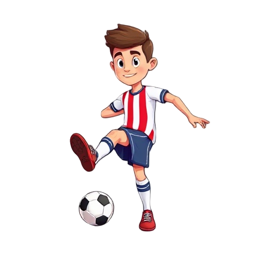 um jogador de futbol , chutando uma bola 