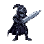 a dark phantasy knight, using a great sword as a weapon, wearing a medieval plate. the sword has blue details. generate an sequence of the character attacking