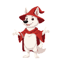  a white and cute dog with human body, he is a wizard, red clothes, in t-pose