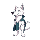 a dog white dog with human body, he is a wizard named nerlim