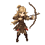 female elven warrior  aiming with a bow, top down