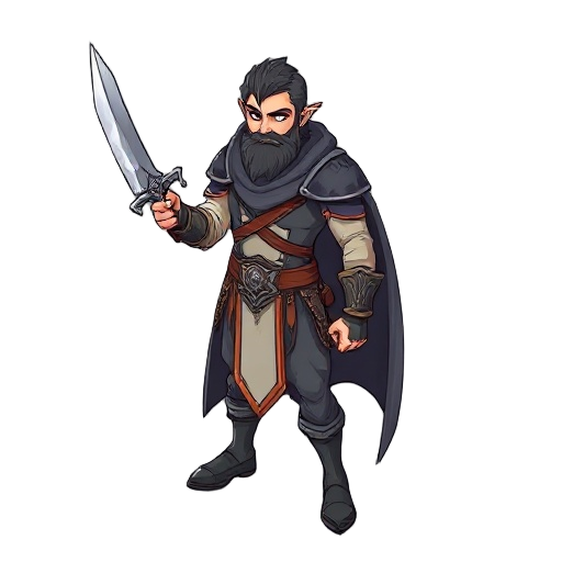 crie um persogem masculino lendario com espadas e com escud, ele usa magia tambem
