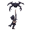 human facing upwards towards the enemy that is located above and inwards with a sword ready to wield