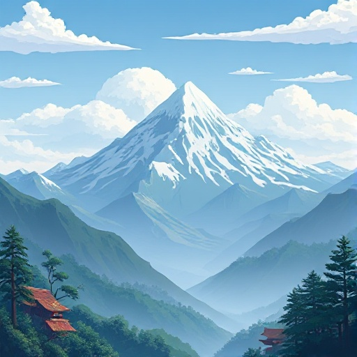 mountains in background in a japan style