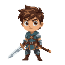 young boy warrior with a sword in his right hand. looking to the right.