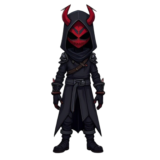 blood assasin with dark clothes and red mask 