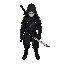 a side character black techwear cyberpunk style with a katana