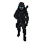 a character black techwear cyberpunk style with a gun