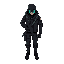 a character black techwear cyberpunk style with a gun