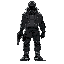 a character black techwear cyberpunk style with a gun