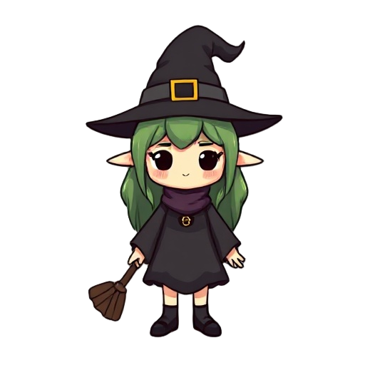 a chibi 2d witch pixel