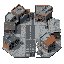 tilesheet for a cyberpunk top down game that includes roads, sidewalks, industrial walls, cracked cement, roofs, all elements to create top down buildings