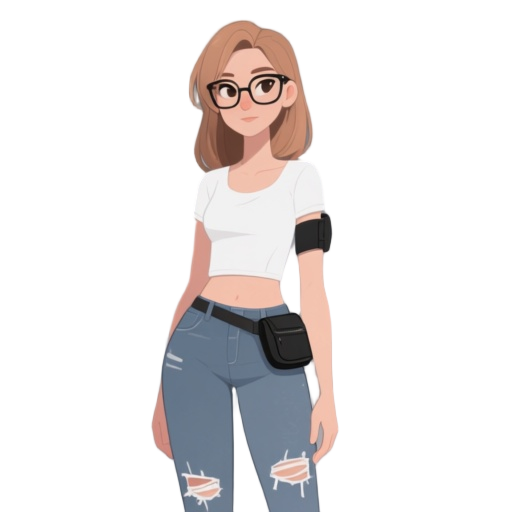 a woman with these standards: she is tall, has light brown hair, wears a white top, jeans with those stylish rips on the knee, wears glasses, has a black pouch on her arm, she is white, has a thin and beautiful nose