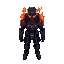 cyberpunk soldier with red core and burning armor