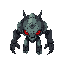 corrupted biomechanical monster with red eyes