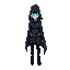 female cyberpunk hacker with cloak and blue visor