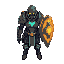 cyberpunk warrior with metal arms and energy shield