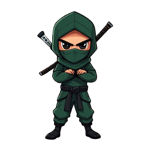 un ninja con una katana en la espalda y un traje de color verde muy oscuro