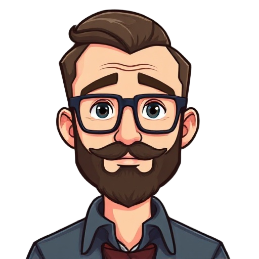 8 bit teacher from a school, glasses, short beard, short hear combed 