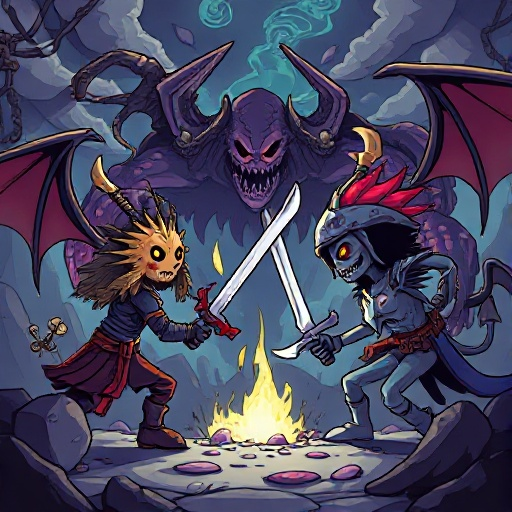 uma arte que retrate a guerra ente humanos e criaturas de contos de fadas. para meu jogo inspirado em undertale