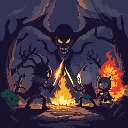 uma arte que retrate a guerra ente humanos e criaturas de contos de fadas. para meu jogo inspirado em undertale