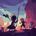 uma arte que retrate a guerra ente humanos e criaturas de contos de fadas. para meu jogo inspirado em undertale