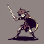 a silhueta de um humano com uma espada em mãos. ele esta em posição de conbate.  sprite seguindo o estilo de arte do jogo undertale