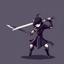 a silhueta de um humano com uma espada em mãos. ele esta em posição de conbate.  sprite seguindo o estilo de arte do jogo undertale