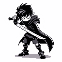 a silhueta de um humano com uma espada em mãos. ele esta em posição de conbate.  sprite seguindo o estilo de arte do jogo undertale