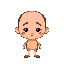 face:  rounded and youthful face.  no marked expression, conveying slight melancholy or neutrality.  no visible mouth.  cheeks have two dark marks/vertical dotted lines, resembling stylized freckles. 