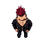 hotline miami style,top-down view, boy,punk character, mohawk hairstyle, leather jacket with spikes