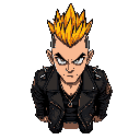 top-down view of a punk character, mohawk hairstyle, leather jacket with spikes,hotline miami style