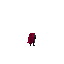 a pixel art digital illustration in a medieval fantasy style, 16:9 aspect ratio (1920x1080). a lone knight in dark armor with a red cape stands atop a grassy hill, gazing at a grand castle in the dist