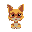 a yellow cat with red glasses