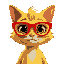 a yellow cat with red glasses