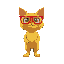 a yellow cat with red glasses that read "ctt"