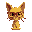 a yellow cat with red glasses, striking an interesting pose