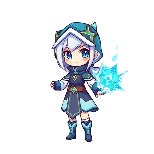 side view chibi ice mage girl