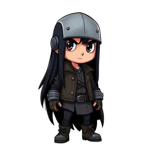 a metal head with leather jack and long black hair  in the style of scott pilgrim game