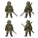 a soldier holding a sword, top down view