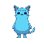 a blob like blue slime character with cat ears and a cat face and tail but without hands and feet