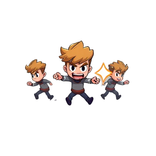 a 2d character, with animations of idle, running and attacking