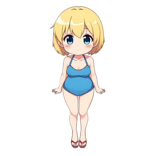 girl, short blond hair, wearing a swimsuit