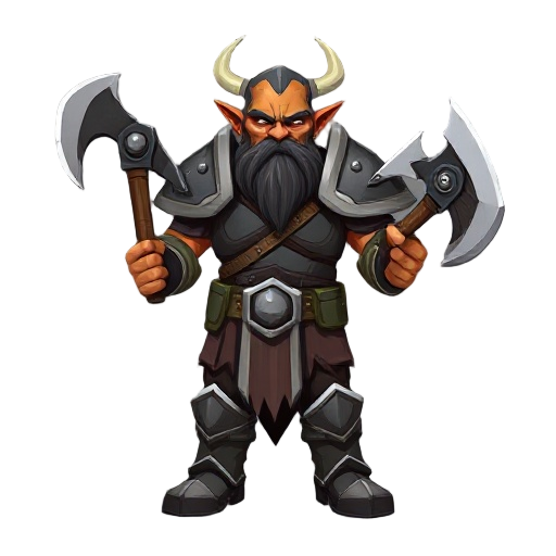 orc warrior wearing full plate armor and two-handed fire axe
