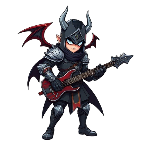 me gere um personagem com inspirações de dark souls na questao da estetica e devil may cry, o cara precisa ser tipo um cavaleiro meio moderno q usa uma guitarra como arma, ele guarda ela nas costas