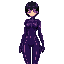 23 year old woman with short black hair, intense purple eyes, wears a sleek solid dark purple bodysuit with glowing purple energy lines), my hero academia art style,(full body in the picture) waifu c