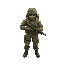 a soldier with a gun and a backpack