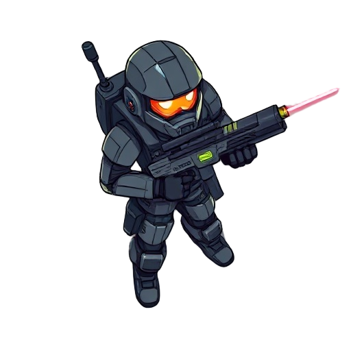 side view soldier, futuristic, with laser gun,